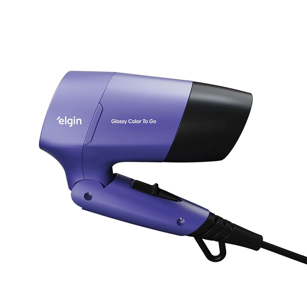 Secador Elgin Glossy Color To Go roxo, com o cabo dobrado